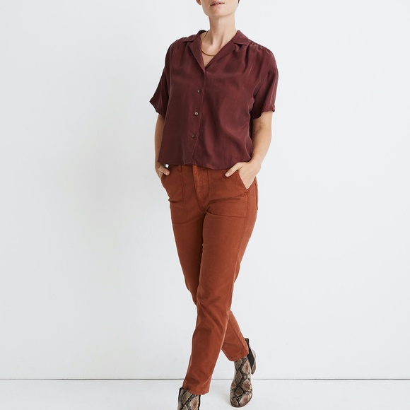 NWT Madewell Silk Camp Shirt Burgundy Sz S - Picture 2 of 6